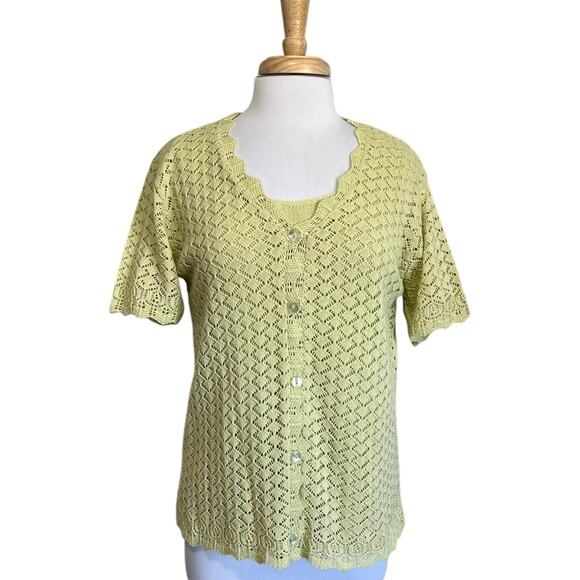 Feminine Open Lace Crochet Top & Tank Set Boho Cottagecore Country sz L - Picture 1 of 8
